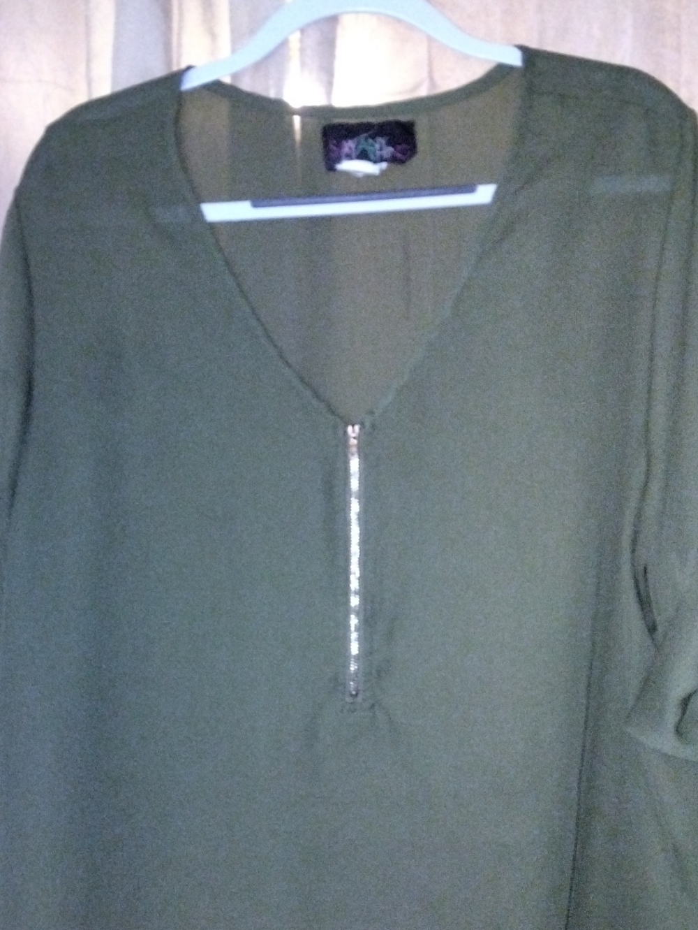Olive Zip V-Neck Tunic - Women's Lightweight Top